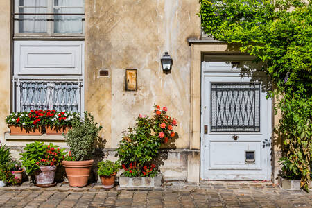 House facade with flowers