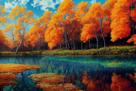 Autumn trees by the river