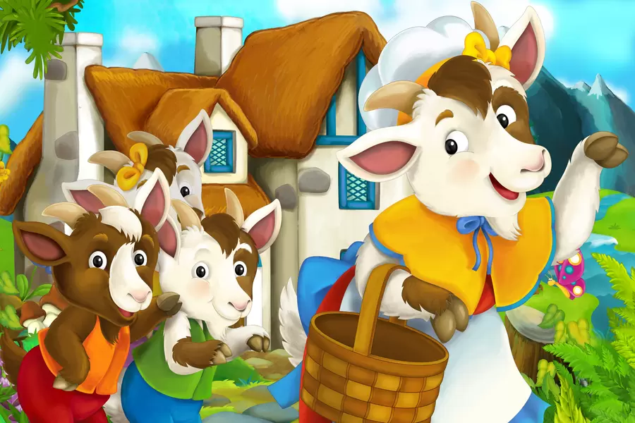 Illustration for the fairy tale "The Wolf and the Seven Kids"