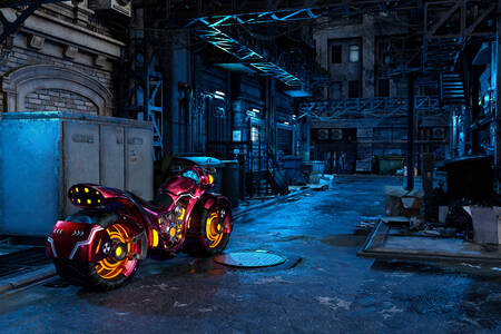 En futuristisk motorsykkel på en bygate