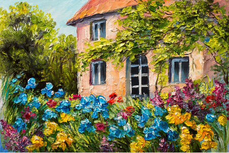 Σπίτι στον κήπο με λουλούδια