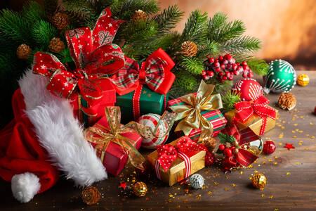 Gifts in Santa Claus hat
