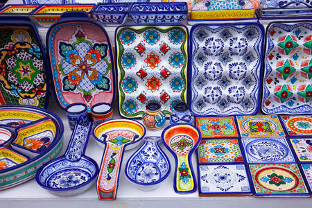 Colorful pottery in Isla Mujeres