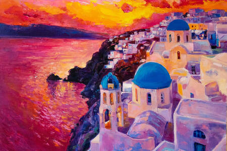 Pôr do sol sobre Santorini