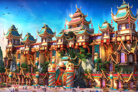 Chinese town illustration