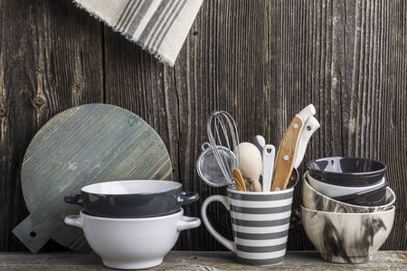 Kitchen utensils in gray colors