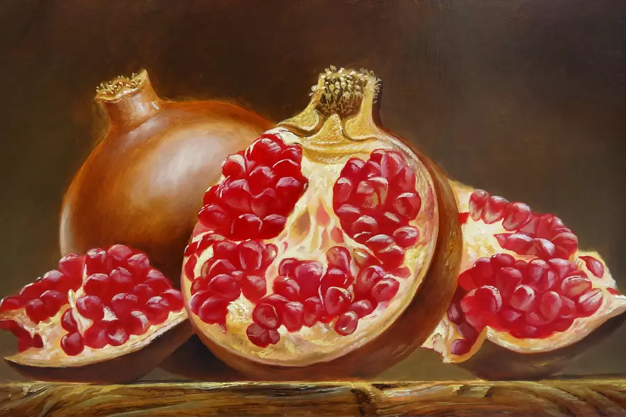 Still life with pomegranates