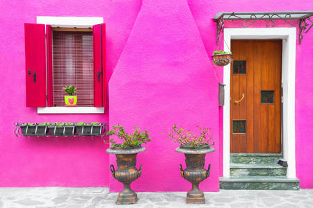 Fachada de la casa en rosa