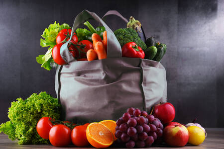 Bag with vegetables and fruits