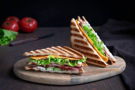 Sandwiches on a wooden board