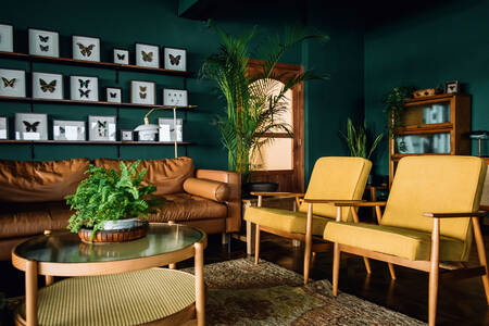 Sala de estar elegante com móveis marrons