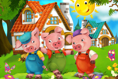 Scène du conte de fées "Trois petits cochons"
