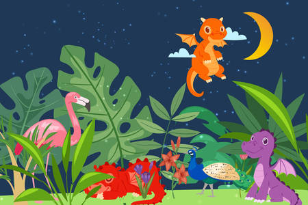Dinosaury v nočnej džungli