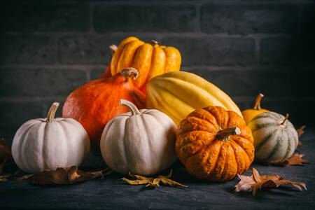 Pumpkins on a dark background