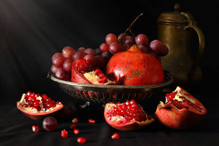 Pomegranates and grapes