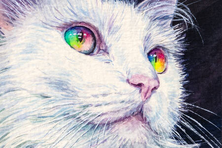 Gatto con gli occhi arcobaleno