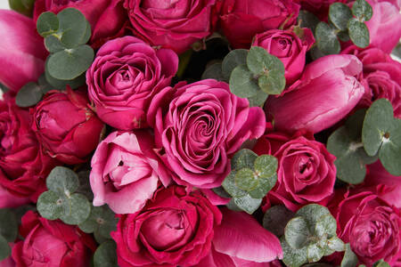 Pink roses and tulips