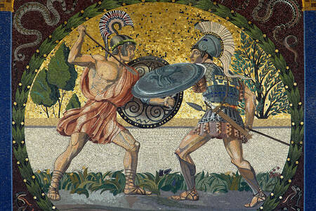 Wall mosaic of ancient warriors in Munich