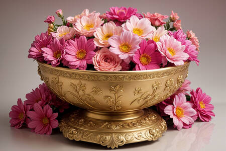 Flowers in a golden bowl