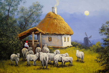 Moutons au village