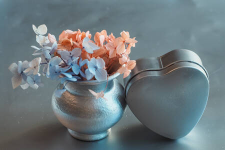 Flowers in a silver vase