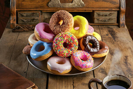 Donas multicolores en un plato