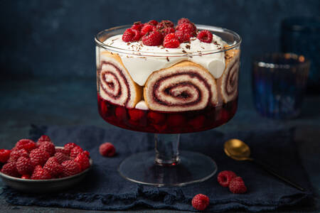 Trifle with fresh raspberries