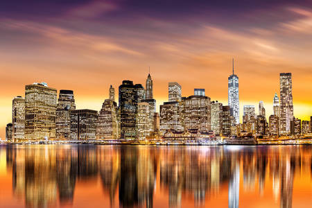Ηλιοβασίλεμα πάνω από την οικονομική περιοχή της Νέας Υόρκης