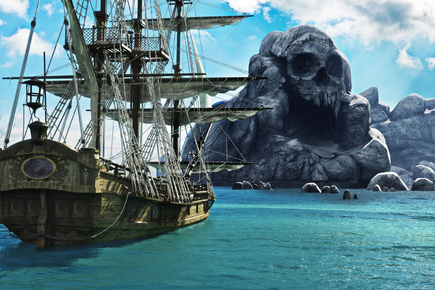 Пиратский корабль около острова