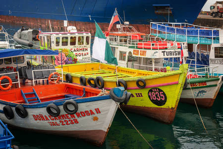 Farverige både i havnen i Valparaiso