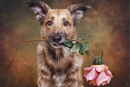 Hund mit Rose