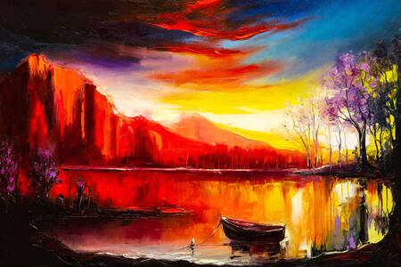Západ slunce nad jezerem