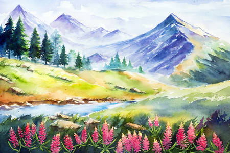 Akvarell hegyi táj