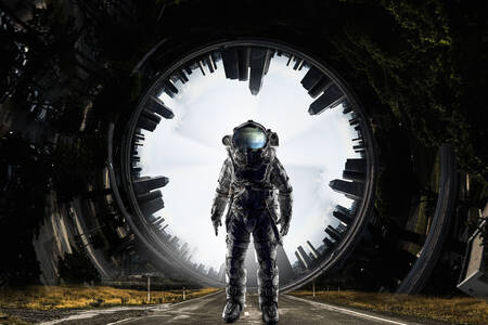 Astronaut v futuristickém skafandru