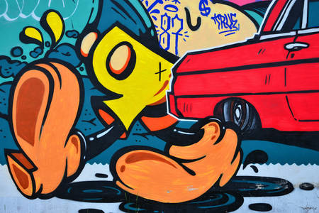 Graffiti con elementi di personaggi dei cartoni animati