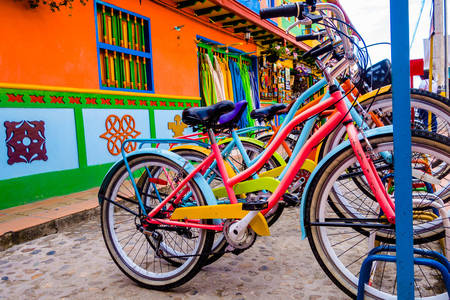 Bicycles on the street in Guatapa