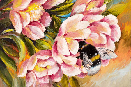 Bee and peonies