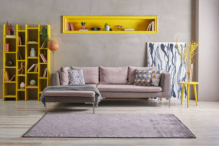 nterior of a room with yellow furniture