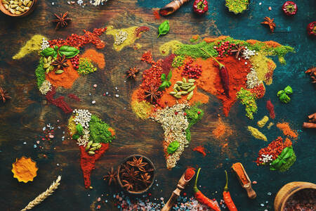 Spices in the shape of a world map