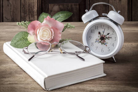 Vintage book and clock