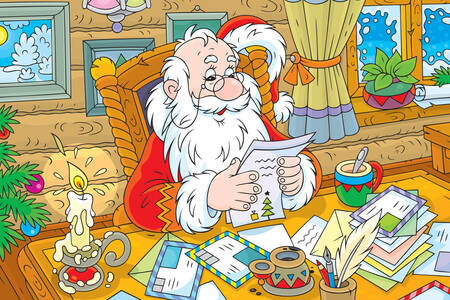 De kerstman leest brieven