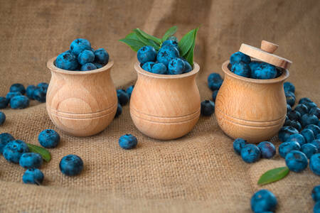 Blueberries in wooden bowls