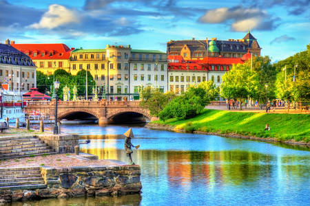 Kanál v historickom centre Göteborgu