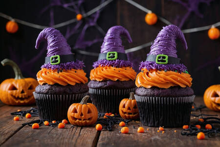Halloween cupcakes with witch hats