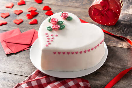 Heart-shaped cake on the table