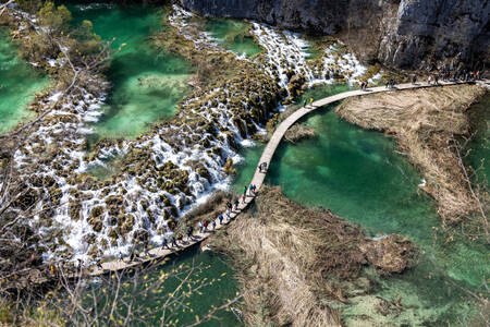 Overhead view of the Plitvice Lakes