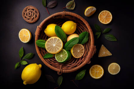 Лимони та лайми в кошику