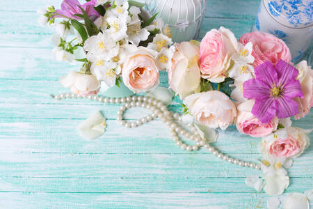 Pearl beads and flowers