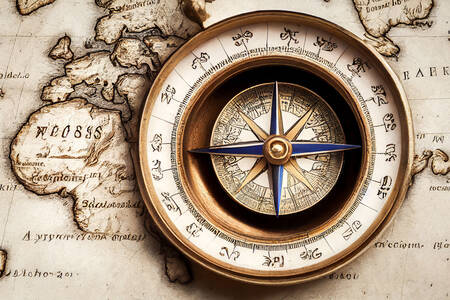 Old compass on the map