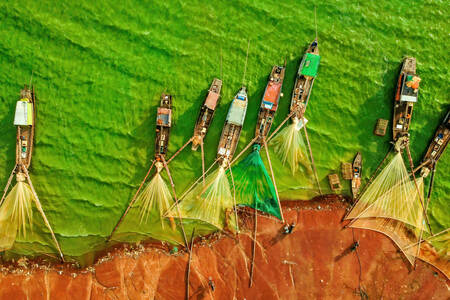 Bovenaanzicht van traditionele vissersboten